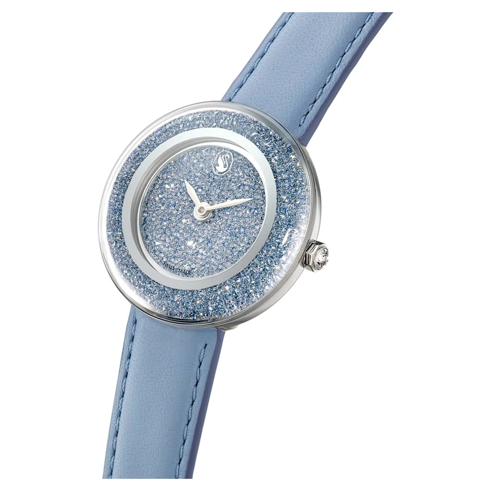 Crystalline Lustre watch, Swiss Made, Leather strap, Blue, Stainless steel by SWAROVSKI