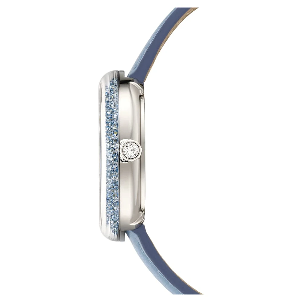 Crystalline Lustre watch, Swiss Made, Leather strap, Blue, Stainless steel by SWAROVSKI