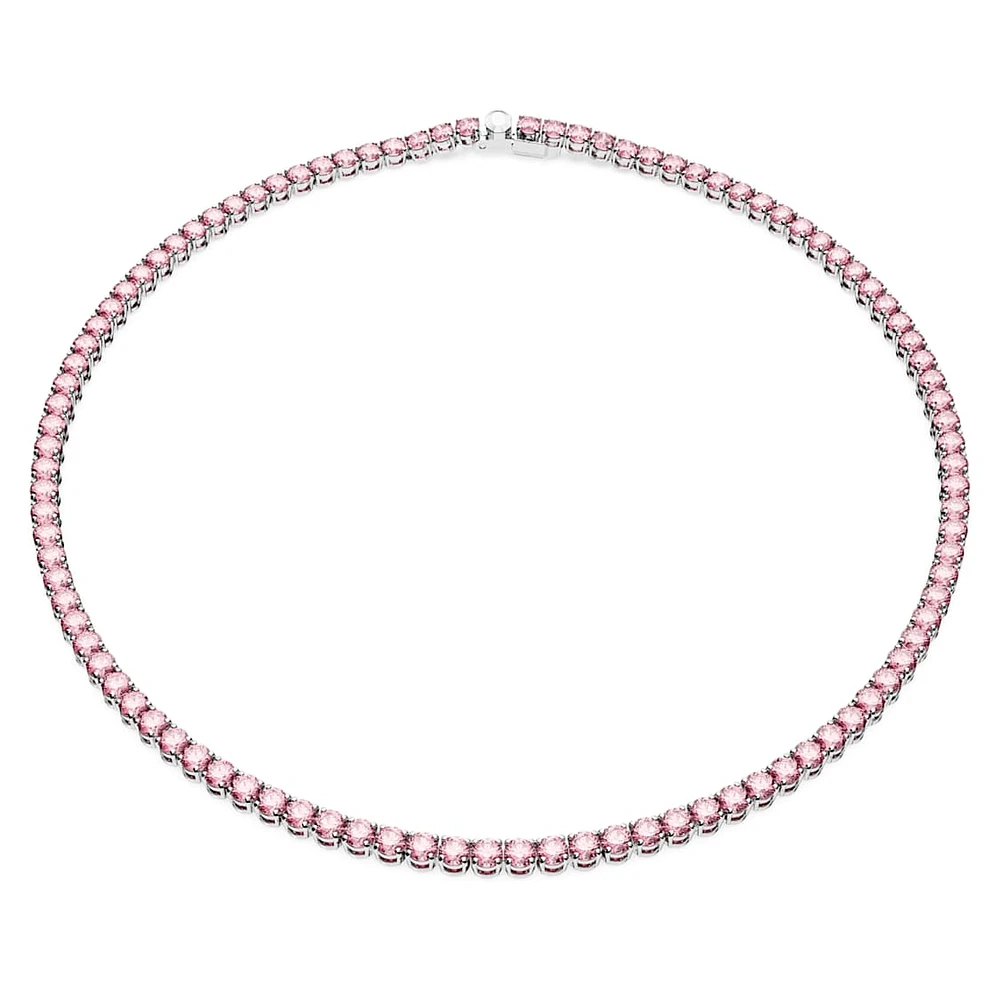 Matrix Tennis necklace, Round cut, Pink, Rhodium plated by SWAROVSKI
