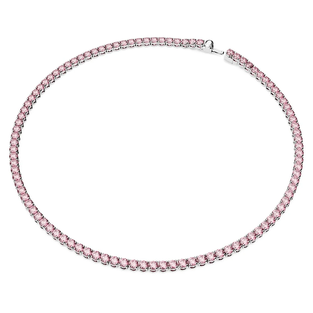 Matrix Tennis necklace, Round cut, Pink, Rhodium plated by SWAROVSKI