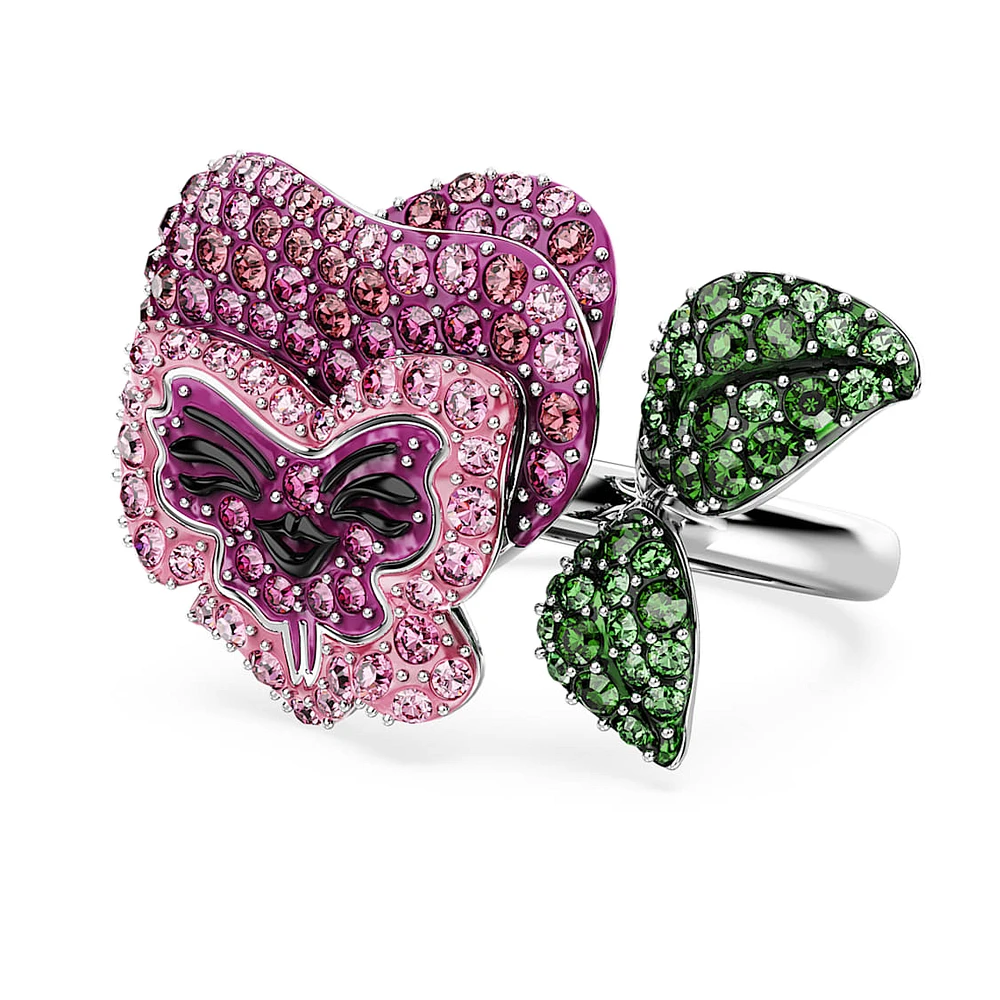 Alice in Wonderland cocktail ring, Flower, Multicoloured, Rhodium plated by SWAROVSKI