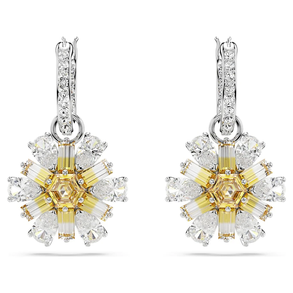 Idyllia drop earrings, Flower, Yellow, Rhodium plated by SWAROVSKI