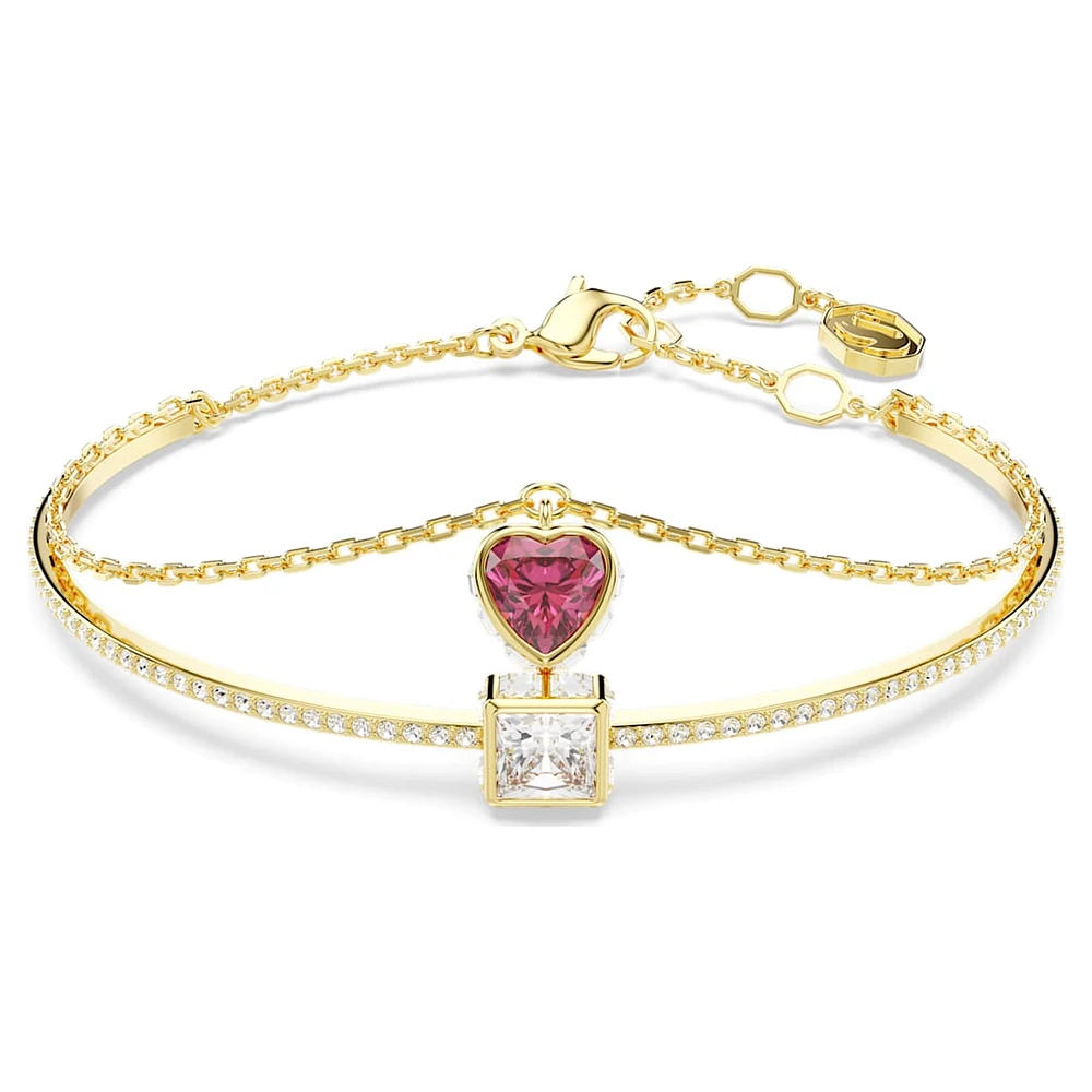 Chroma bangle, Heart, Red, Gold-tone plated by SWAROVSKI