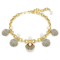 Idyllia necklace, Crystal pearls, Shell, White, Gold-tone plated by SWAROVSKI