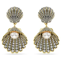 Idyllia clip earrings, Crystal pearl, Shell, White, Gold-tone plated by SWAROVSKI