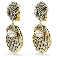 Idyllia clip earrings, Crystal pearl, Shell, White, Gold-tone plated by SWAROVSKI