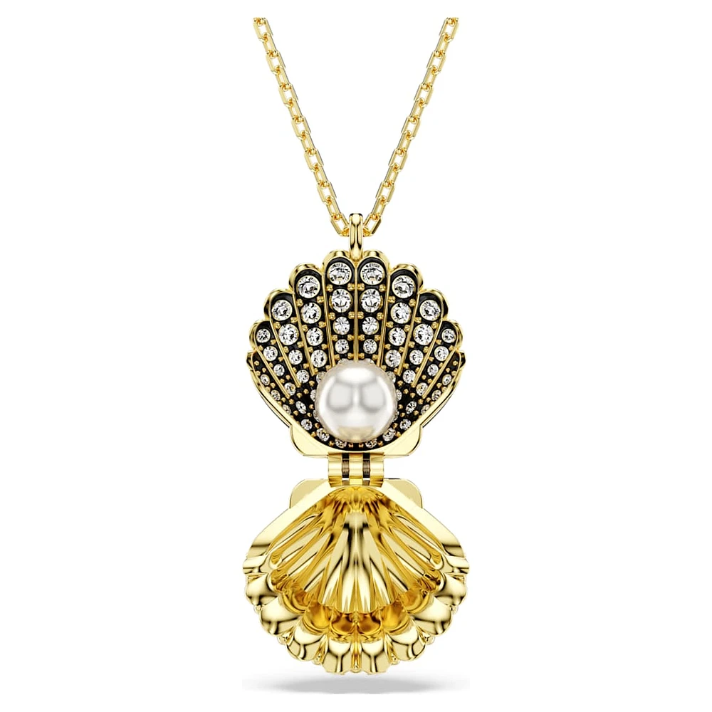 Idyllia pendant, Crystal pearl, Shell, White, Gold-tone plated by SWAROVSKI
