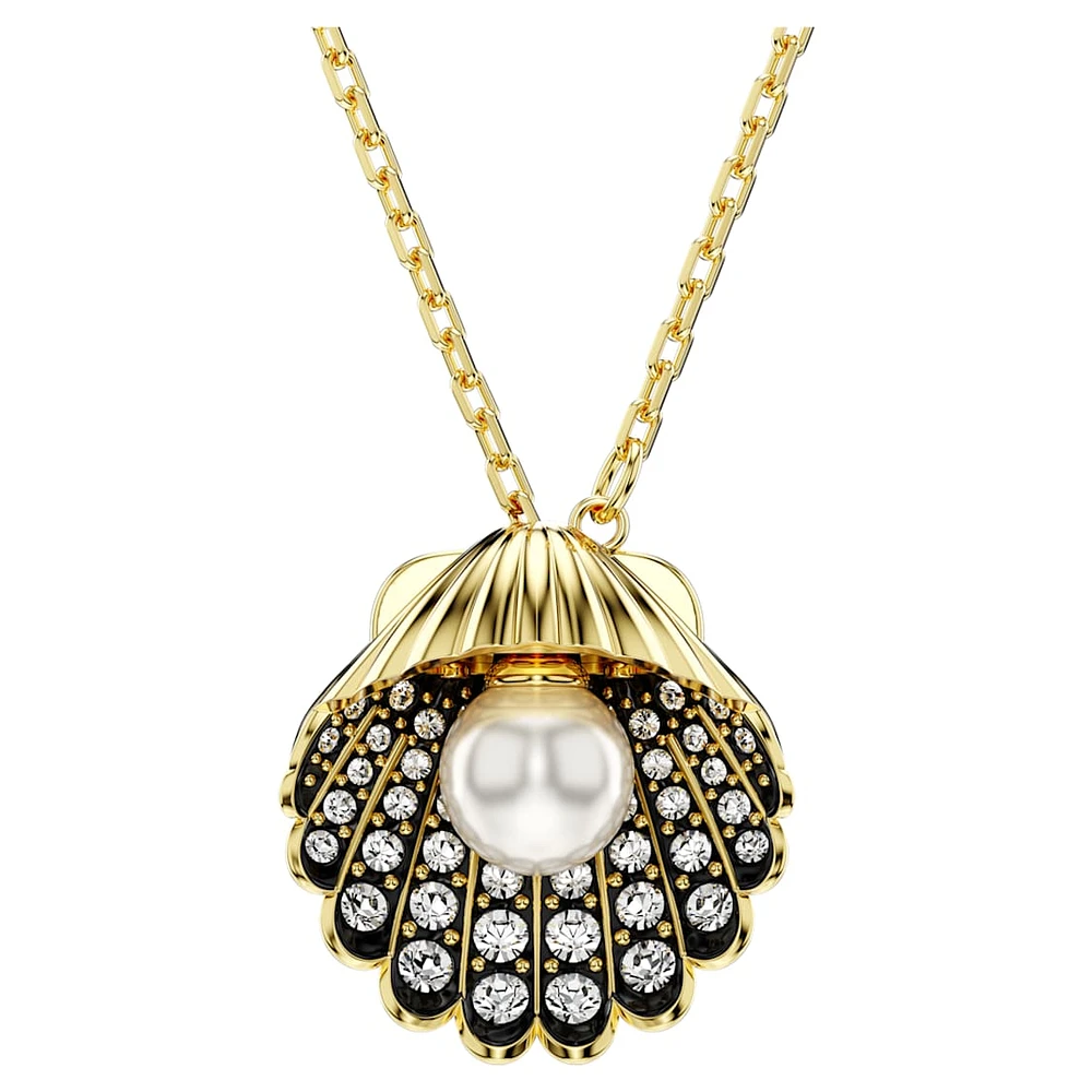 Idyllia Y pendant, Crystal pearl, Shell, White, Gold-tone plated by SWAROVSKI