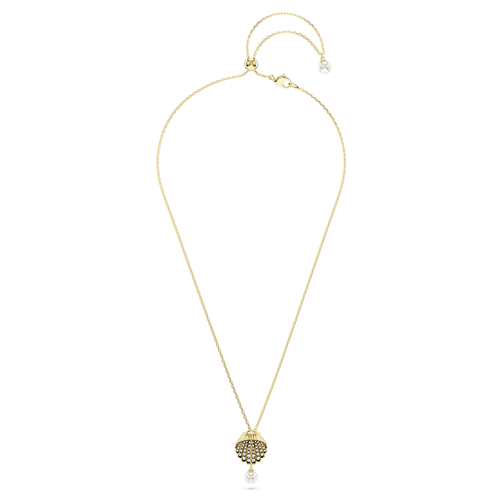 Idyllia Y pendant, Crystal pearl, Shell, White, Gold-tone plated by SWAROVSKI