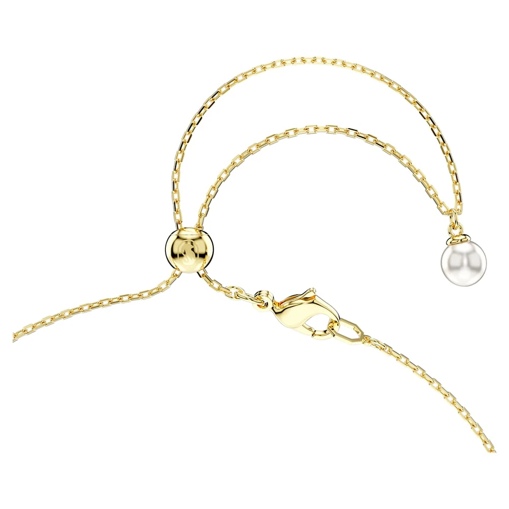 Idyllia Y pendant, Crystal pearl, Shell, White, Gold-tone plated by SWAROVSKI