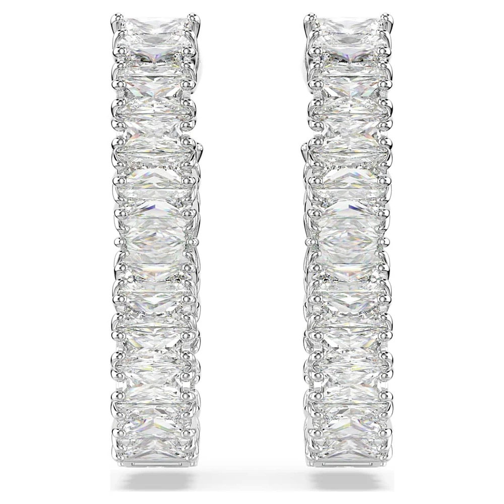 Hyperbola hoop earrings, Infinity, White, Rhodium plated by SWAROVSKI