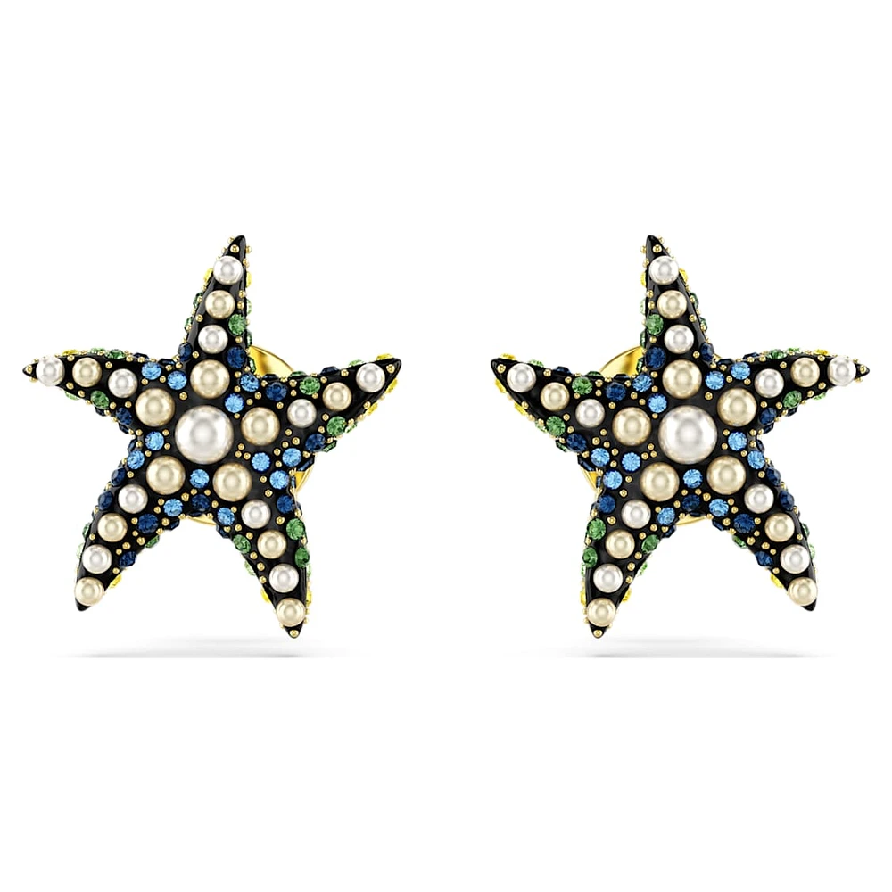 Idyllia stud earrings, Crystal pearl, Starfish, Small, Multicoloured, Gold-tone plated by SWAROVSKI