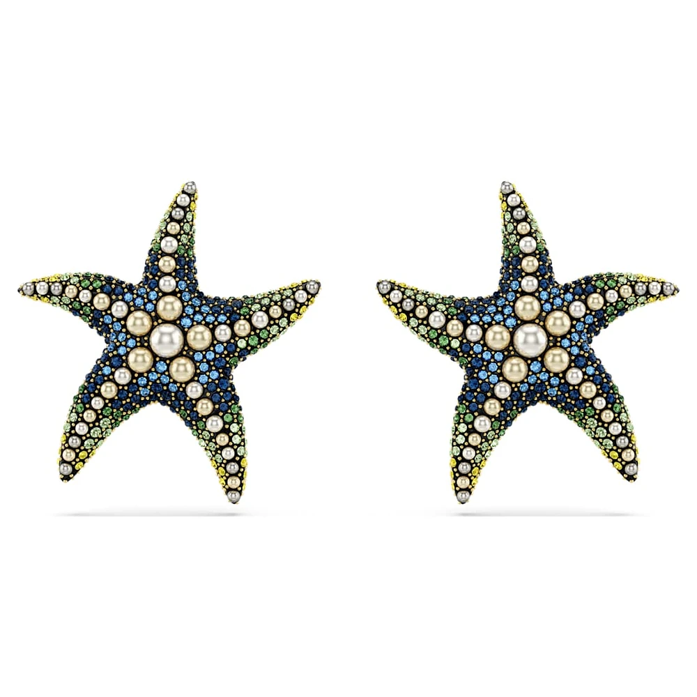 Idyllia stud earrings, Crystal pearl, Starfish, Larges, Multicoloured, Gold-tone plated by SWAROVSKI