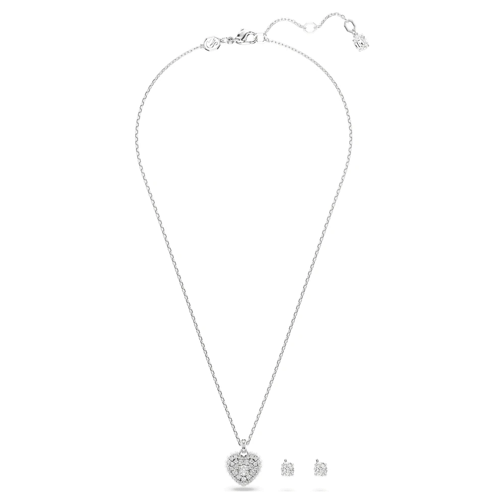 Idyllia set, Crystal pearl, Heart, White, Rhodium plated by SWAROVSKI