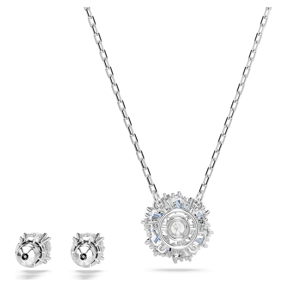 Idyllia set, Mixed cuts, Flower, Blue, Rhodium plated by SWAROVSKI