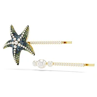 Idyllia hair pin, Set (2), Crystal pearls, Starfish, Multicolored, Gold-tone plated by SWAROVSKI