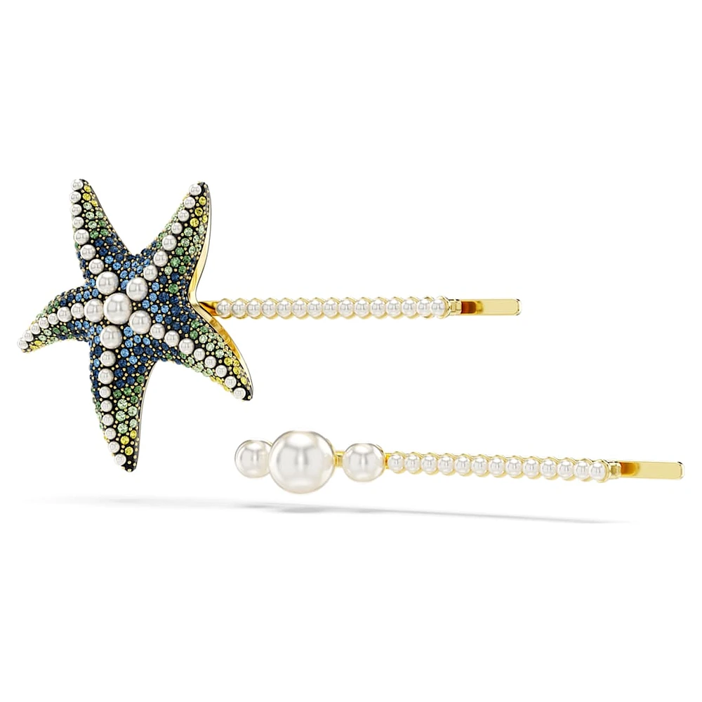 Idyllia hair pin, Set (2), Crystal pearls, Starfish, Multicoloured, Gold-tone plated by SWAROVSKI
