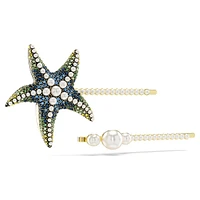 Idyllia hair pin, Set (2), Crystal pearls, Starfish, Multicolored, Gold-tone plated by SWAROVSKI