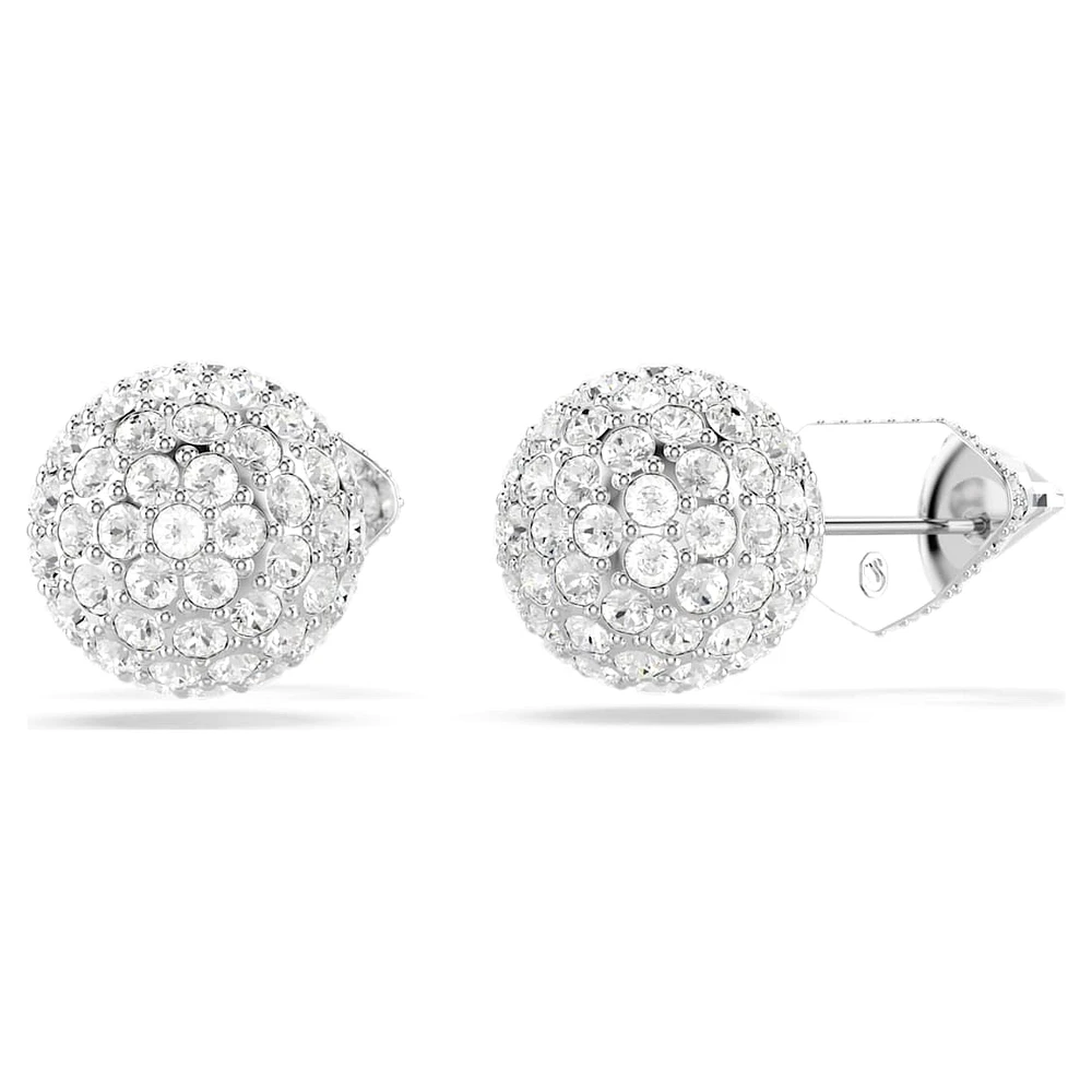 Lucent stud earrings, Pavé, Ball, White, Rhodium plated by SWAROVSKI