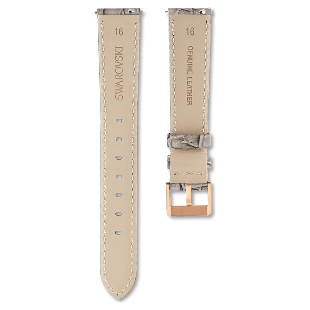 Watch strap, 16 mm (0.63") width, Leather with stitching, Gray by SWAROVSKI