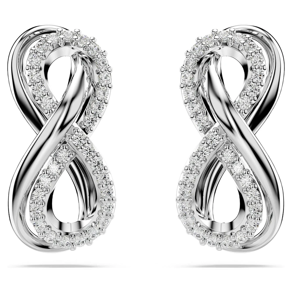 Hyperbola stud earrings, Infinity, White, Rhodium plated by SWAROVSKI