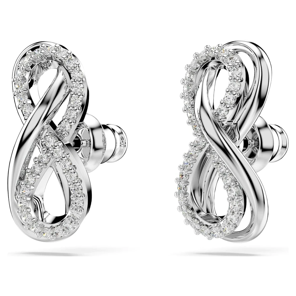 Hyperbola stud earrings, Infinity, White, Rhodium plated by SWAROVSKI
