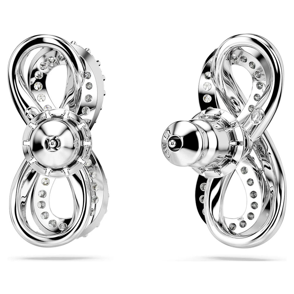 Hyperbola stud earrings, Infinity, White, Rhodium plated by SWAROVSKI