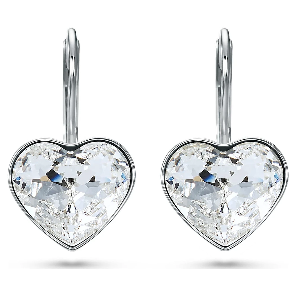 Bella drop earrings, Heart, White, Rhodium plated by SWAROVSKI