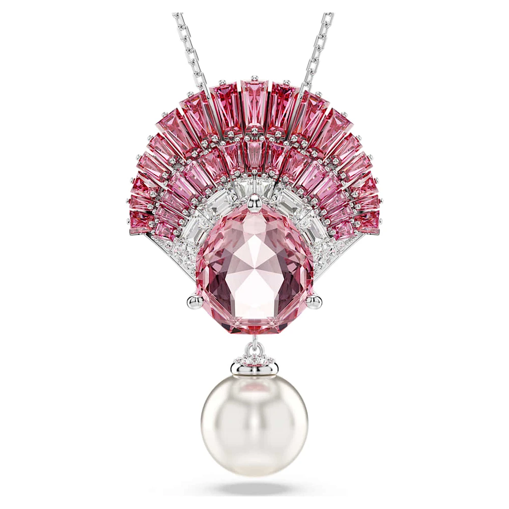 Idyllia pendant, Mixed cuts, Crystal pearl, Shell, Pink, Rhodium plated by SWAROVSKI