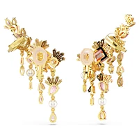 Gema clip earrings, Mixed cuts, Chandelier, Flower, Pink, Gold-tone plated by SWAROVSKI