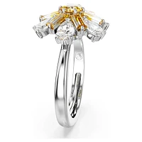 Idyllia cocktail ring, Mixed cuts, Flower, Yellow, Rhodium plated by SWAROVSKI