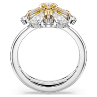 Idyllia cocktail ring, Mixed cuts, Flower, Yellow, Rhodium plated by SWAROVSKI