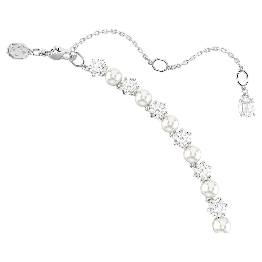 Matrix Tennis necklace, Crystal pearl, Round cut, White, Rhodium plated by SWAROVSKI