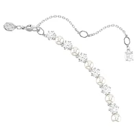 Matrix Tennis necklace, Crystal pearl, Round cut, White, Rhodium plated by SWAROVSKI