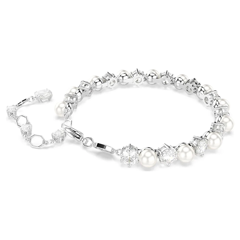 Matrix Tennis bracelet, Crystal pearl, Round cut, White, Rhodium plated by SWAROVSKI