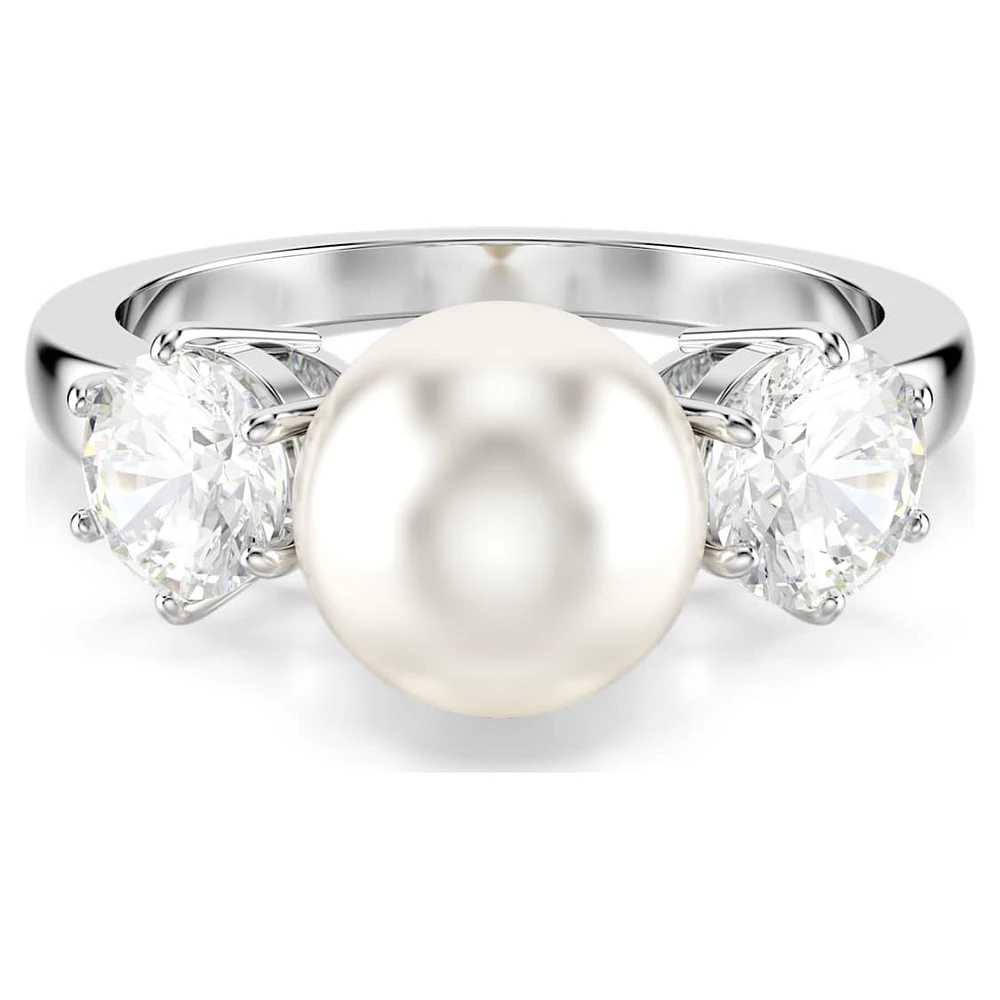 Matrix cocktail ring, Crystal pearl, Round cut, White, Rhodium plated by SWAROVSKI