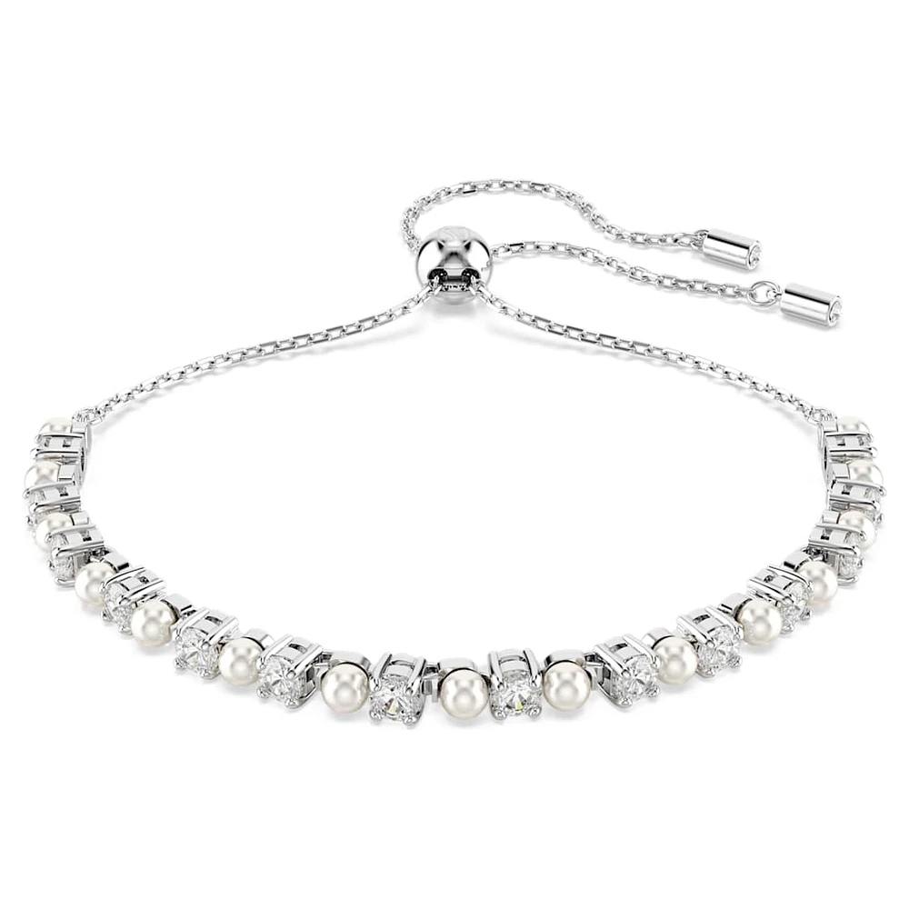 Matrix Tennis bracelet, Crystal pearl, Round cut, White, Rhodium plated by SWAROVSKI