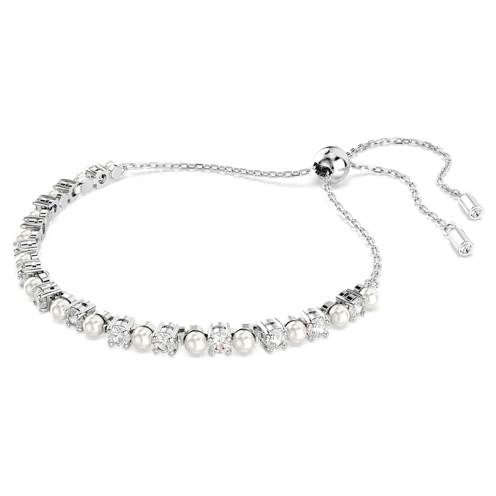 Matrix Tennis bracelet, Crystal pearl, Round cut, White, Rhodium plated by SWAROVSKI