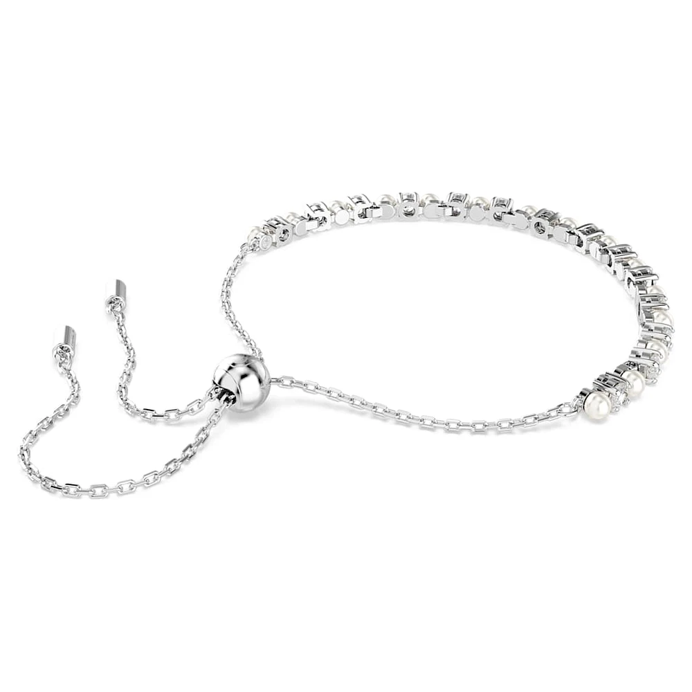 Matrix Tennis bracelet, Crystal pearl, Round cut, White, Rhodium plated by SWAROVSKI