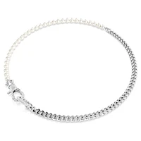 Dextera necklace, Pavé, Crystal pearl, White, Rhodium plated by SWAROVSKI