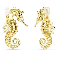 Idyllia clip earrings, Crystal pearl, Seahorse, White, Gold-tone plated by SWAROVSKI
