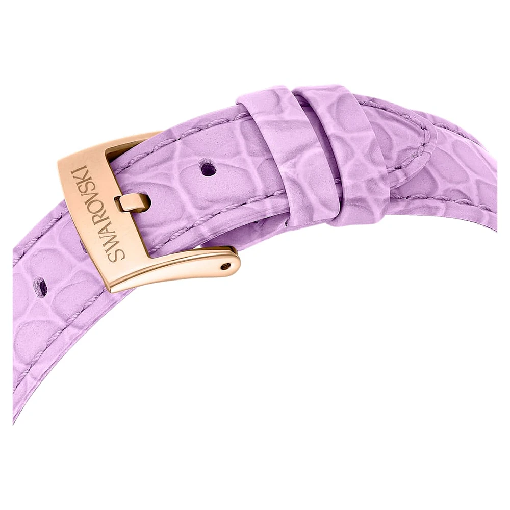 Octea Chrono watch, Swiss Made, Leather strap, Purple, Rose gold-tone finish by SWAROVSKI