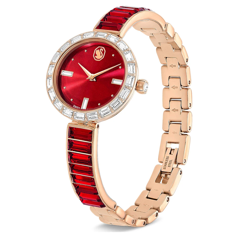 Matrix Bangle watch, Swiss Made, Crystal bracelet, Red, Rose gold-tone finish by SWAROVSKI