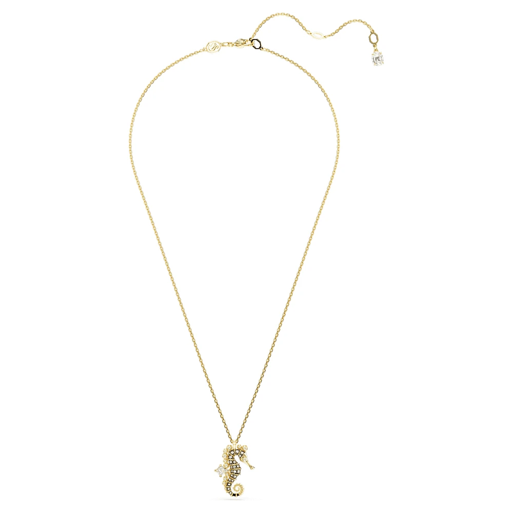 Idyllia pendant, Crystal pearls, Seahorse, White, Gold-tone plated by SWAROVSKI
