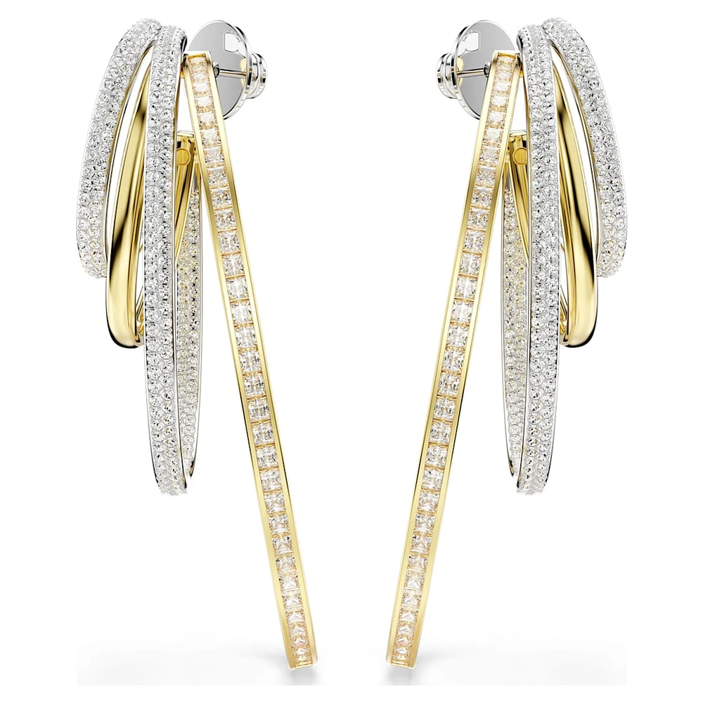 Hyperbola hoop earrings, Mixed cuts, Large, White, Mixed metal finish by SWAROVSKI