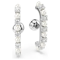 Matrix ear cuff, Set (3), Crystal pearl, Round cut, White, Rhodium plated by SWAROVSKI
