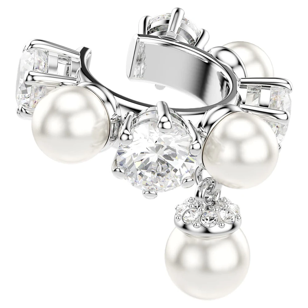 Matrix ear cuff, Set (3), Crystal pearl, Round cut, White, Rhodium plated by SWAROVSKI