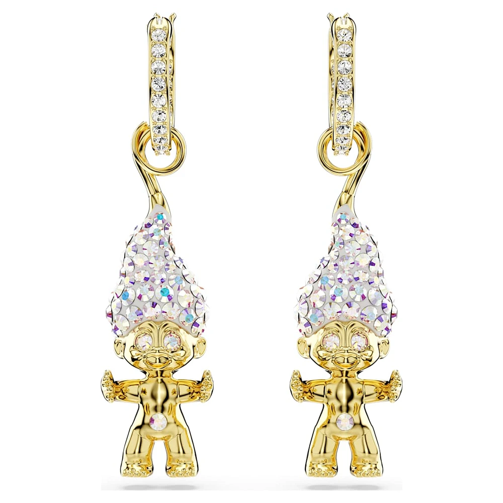 Good Luck Trolls drop earrings, Troll, White, Gold-tone plated by SWAROVSKI