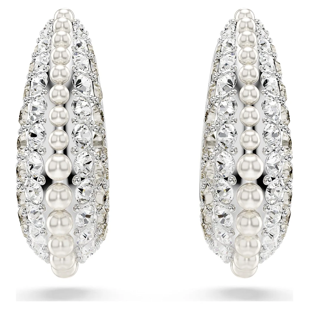 Sublima drop earrings, Crystal pearl, Round cut, Small, White, Rhodium plated by SWAROVSKI