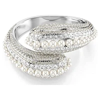Sublima cuff, Statement, Crystal pearl, Round cut, White, Rhodium plated by SWAROVSKI